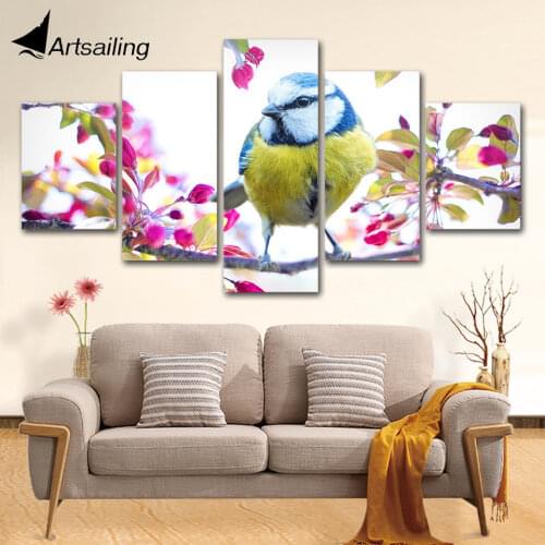 Posters And Prints Canvas Painting Modern Wall Art 5 Piece Birds and flowers Picture Canvas Print Home Decor