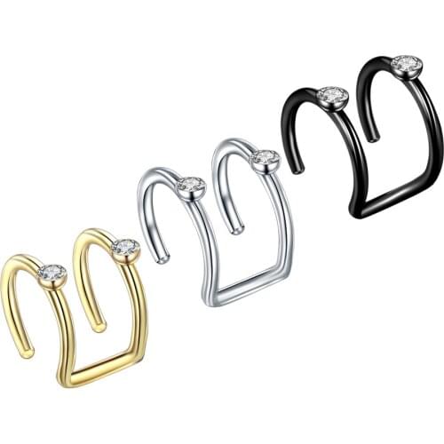 3Pairs Stainless Steel Clip On Wrap Earring Tragus 2 Rings Ear Cuff Clip Nose Ring Fake Piercing Body Jewelry Earring for Women