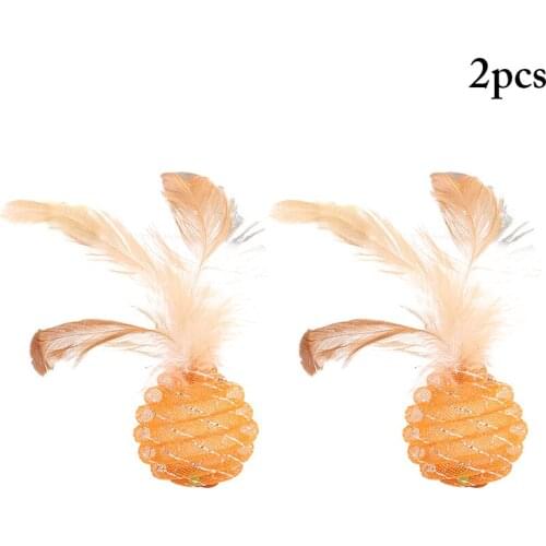 2pcs Interactive Cat Toy Fake Feather Pineapple Ball Funny Pet Playing Toy Kitten Chew Toy Creative Cat Teaser Ball Pet Supplies