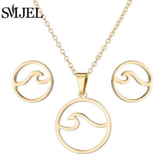 SMJEL Trendy Stainless Steel Wave Necklaces Round Charm Beach Surfer Jewelry for Women Men Ocean Wave Choker Necklaces Collar
