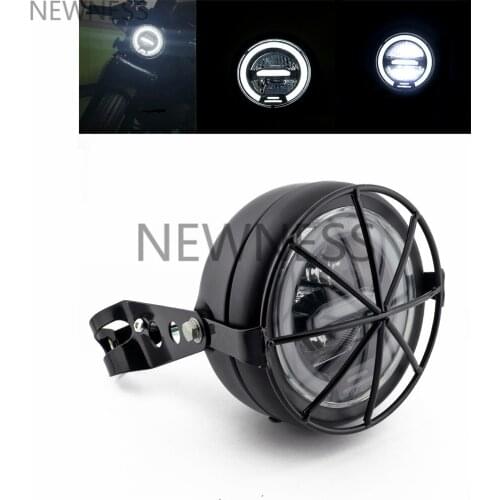 6.5" LED Motorcycle Headlight Hi&Lo Beam with Angel Amber Eye Headlamp Brackets Cafe Racer Driving light Lampshade Grill Cover