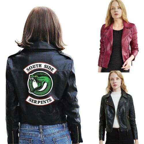 2019 new print riverdale pu print southside logo riverdale serpents jacket female riverdale serpents streetwear leather jacket