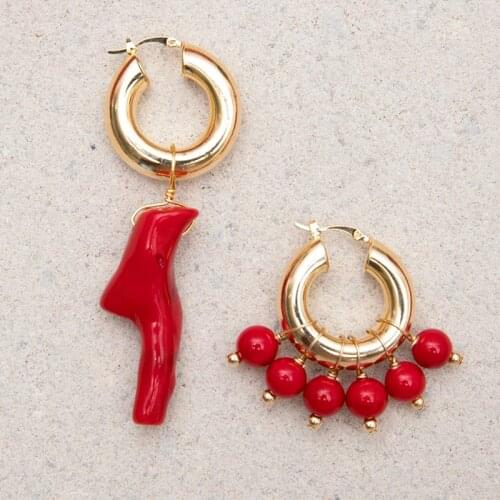 Wholesale Vintage 2020 red coral drop dangle beads earring for women korean Brand Boho Wedding Statement Jewelry Party Gifts