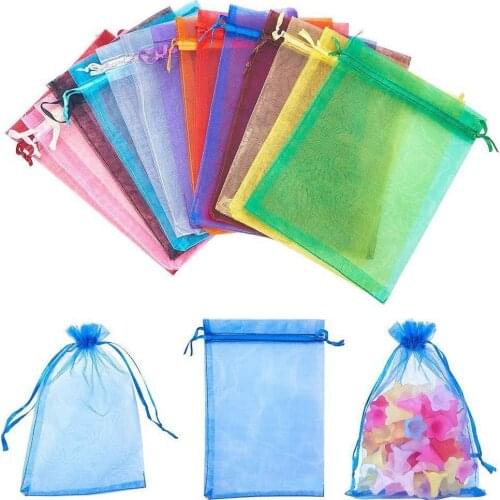 10 Pcs/bag Organza Drawstring Bags Jewelry Mesh Gift Pouches Container Drawstring Bags Wedding Birthday Festival Decor Supplies