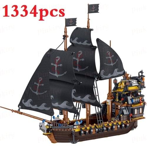 1334pcs Creator Pirates of the Caribbean Ship Model Building Blocks Movies High-Tech Boat Figures Bricks Enlighten Toys for Kids