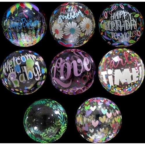 2Pcs 20inch Transparent Bobo Clear Balloon Colorful Bubble Balloon Leaf Love Helium Balloons Wedding Birthday Baby Shower Decor