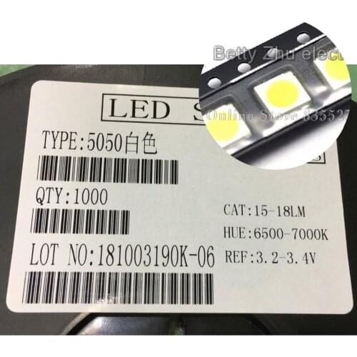 20000PCS/LOT 5050 white SMD LED bright Pure White light-emitting diodes 15-18LM 6500-7000K 30MA Lamp beads