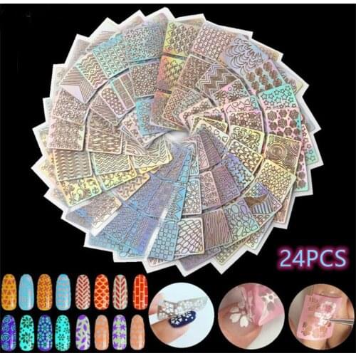 24PCS Hollow Nail Sticker Stylish Self-adhesive Manicure Sticker Nail Art Accessory