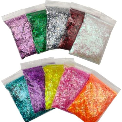 50G/Bag Holographic Mixed Hexagon Shape Sequins Super Guliter Mixed Size Flakes Sequin Powder For Manicure Nail Art Design