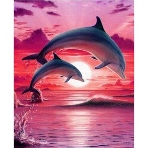 5D DIY Square/Round Diamond Embroidery Dolphin Animal Pattern Diamond Mosaic DIY Diamond Painting Cross Stitch Full Rhinestone