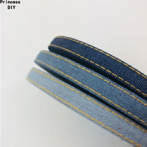 6Meters/Lot 10 25 40mm Solid Cowboy Denim Stitched Ribbon Jeans Tape DIY Hair Bow Dog Collar Hand Craft Accessories Material