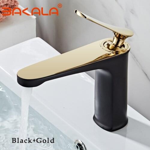 BAKALA BLACK/White Brass Basin Faucet Solid Cold & Hot Water Bathroom Faucet Single Handle Water Sink Tap Bathroom Accessories