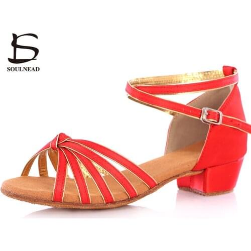 Ballroom Latin Dance Shoes Kids Girl Hot Selling Ballroom Dancing Shoes For Women Ladies Knot Tango Salsa Shoes Low Heeled 3.5cm