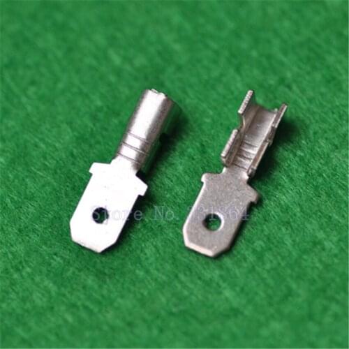 Free shipping 500pcs 6.3mm pressure line insert cold-pressed terminal block copper plug connection line ear 6.3 public terminal