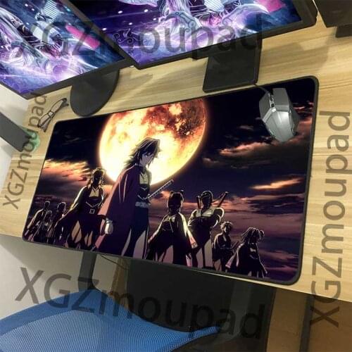 XGZ Anime Demon Slayer Kimetsu No Yaiba Moon Landscape Large Mouse Pad Black Lock Edge Computer Table Mat Rubber Stripe Non-slip