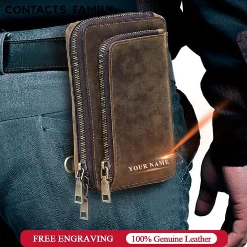 CONTACTS FAMILY Phone Bag Waist Pouch Bag Genuine Leather Card Holders Wallet Handbag Money Pockets Small Bags For Traval