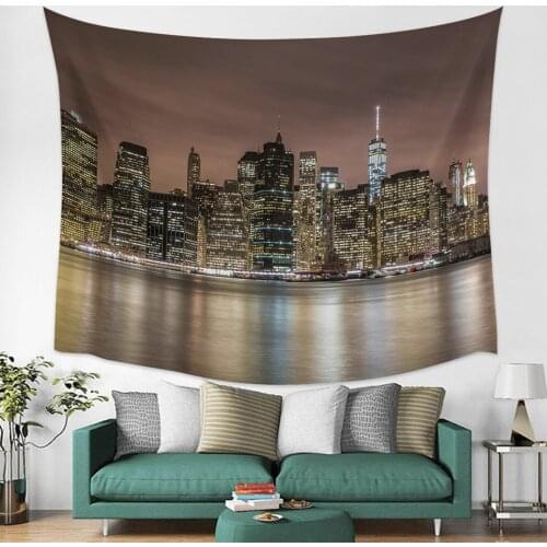 City Night View City Skyline Wall Tapestry Cover Beach Towel Picnic Yoga Mat Home Decoration