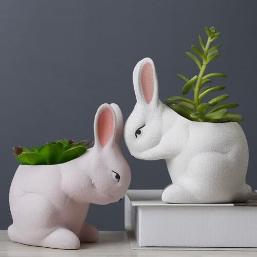 Cartoons Ceramic Rabbit Flowerpot Cute Animal Succulent Flowerpot Balcony Cactus Plants Bonsai Pot Garden Decoration Accessories