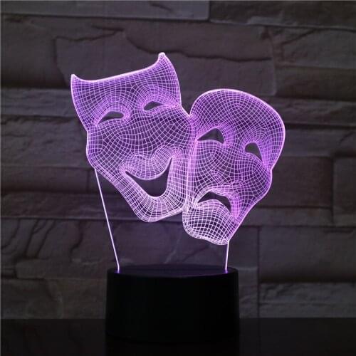 Creative Night Light 3D Ilusion RGB Color Nightlight LED Acrylic Desk Lamp Mask Smart Phone Control Kids Halloween Holiday Gift
