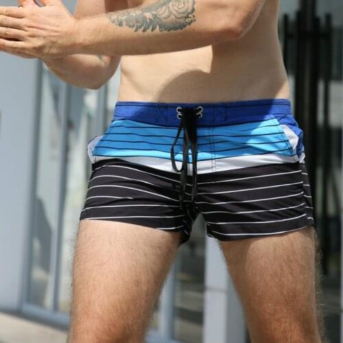 Summer Mens Swimming Shorts Striped Sexy Swimwear Trunks Bermuda Surf Board Beach Shorts Bathing Suit Swimsuit Sunga Masculina