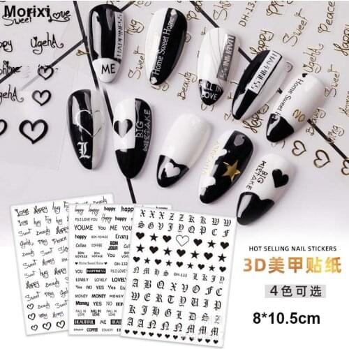 Lovers nail sticker starry star heart letters white black gold silver transparent foils self glue nail decals DM002