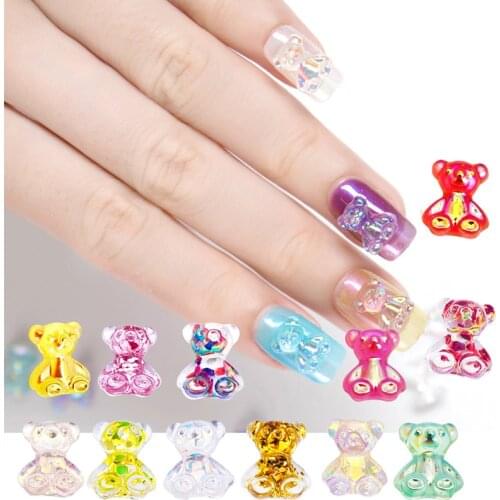 Approx 30Pcs 9*7.5MM Cute Sweet Resin Little Bear Color AB Rhinestone DIY Nail Arts Decoration Fashion Crystal Stones