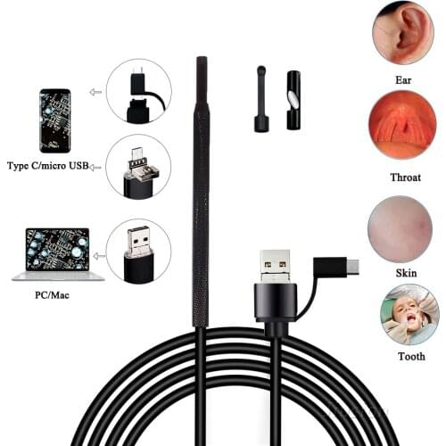 Mini Endoscope Camera Ear Cleaning USB Cable Micro Cam Inspection Camera Flexible Borescope For Android OTG Phone&PC