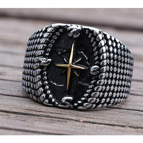 Vintage 316L Stainless Steel Viking Compass Ring Unique Bump Nordic Locomotive Ring Male Punk Gothic Ring Jewelry