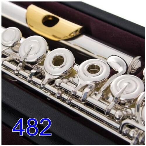 Music Fancier Club Professional Flute 482 Silver Plated Flute Gold Plated Lip Plate B Leg Open Close Holes 17 E Key