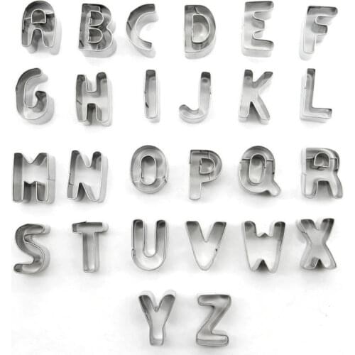 26pcs Alphabet Letters Cookie Cutter Set Stainless Steel Small Biscuit Mold Baking Tools Cake Decoration