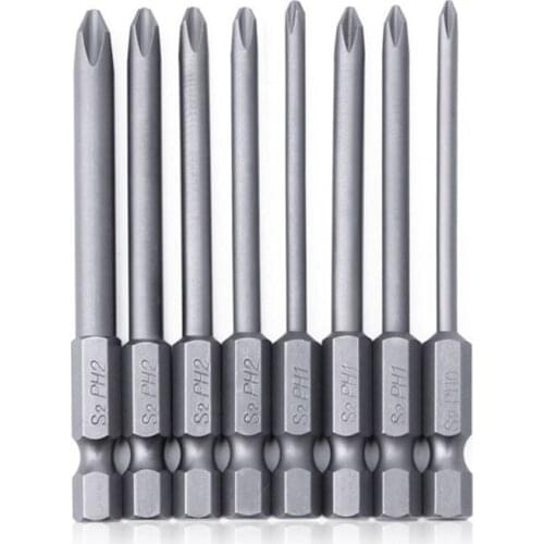LBER 8Pcs 1/4in Hex Shank Drill Bits Magnetic Long Hex Phillips Head Screwdriver Drill Set S2 Alloy Steel for Power Tool