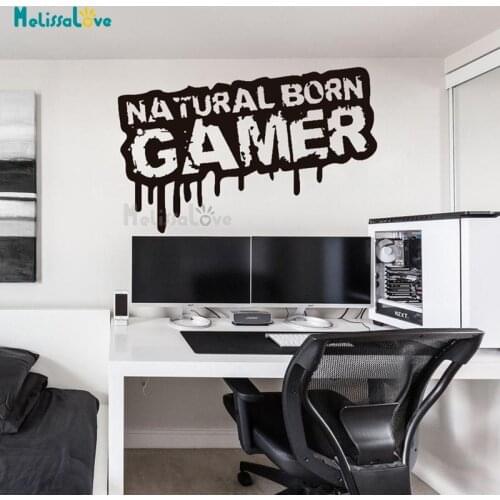 Natural Born Gamer Gaming Room Funny Quote Decal Playroom Kids Bedroom Decor Boy Gift Removable Vinyl Wall Sticker BD422