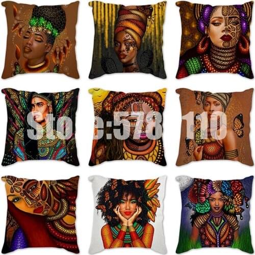Throw Pillow Case African Arts Cushion Covers Woman Portrait Print Pillowcase Linen Cotton Cushion Cover for Sofa Home Decor