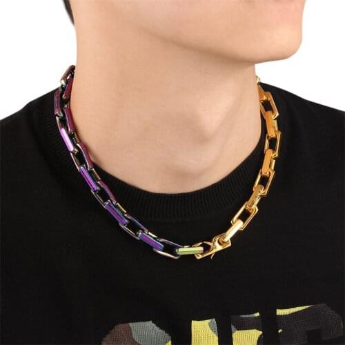 High Quality Punk Square Chain Necklace Hip Hop Twisted Quenching Thick Link Chain Collar Gothic Jewelry Mens Cuban Chain