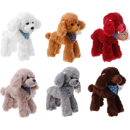 Plush Toys Dogs Poodle High Simulation Children Gifts Doll Stuffed Lovely Scarf Y4QA