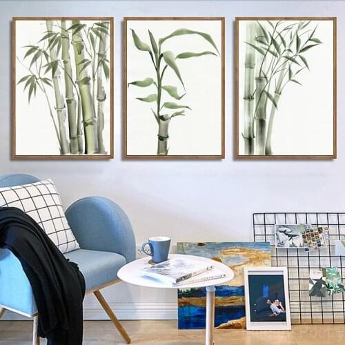 Bamboo Leaf Poster Zen Poster Chinese Unreal Abstract Ink Canvas Painting Wall Art Pictures for Home Decoration Unframed