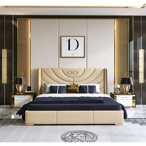 Postmodern minimalist light luxury wedding bed soft-covered leather bed Italian high-end luxury Hong Kong-style master bedroom