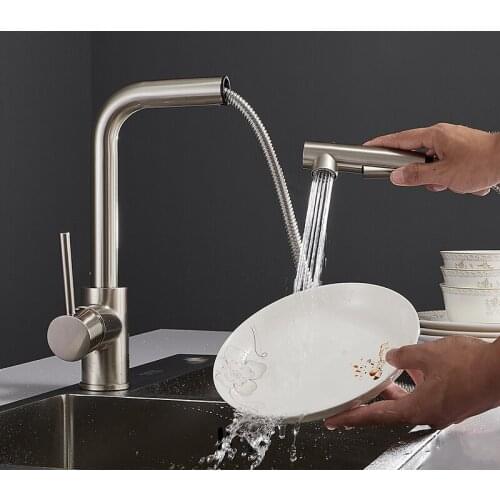 Swivel Kitchen Faucet Brass Nickel High Arch Kitchen Sink Faucet Pull Out Faucet Rotation Spray Mixer Tap