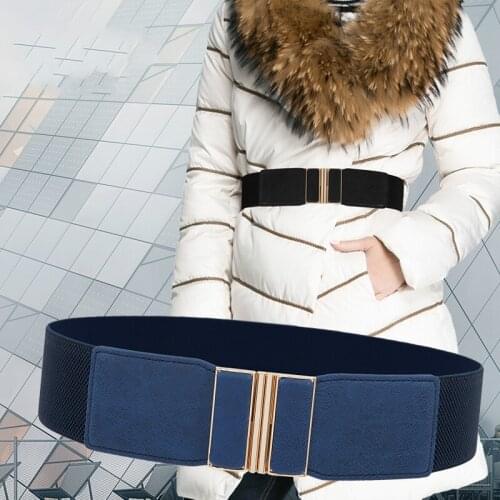 5CM Wide Simple Fashion Belts For Ladies PU Leather Material High Elastic Thread Vintage Buckles 2 Sizes Solid Colour Waistband