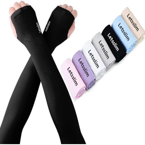 2 Pairs Icy Sunscreen Sleeves Women Ice Silk Thin Gloves UV Protection Arm Sleeves Outdoor Sports Arm Guard Sleeves