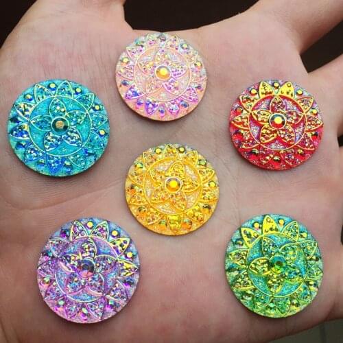 DIY 12Pcs 25mm AB Round Flowers Resin rhinestone applique Flatback stones and crystals Buttons For Craft Garment -E34