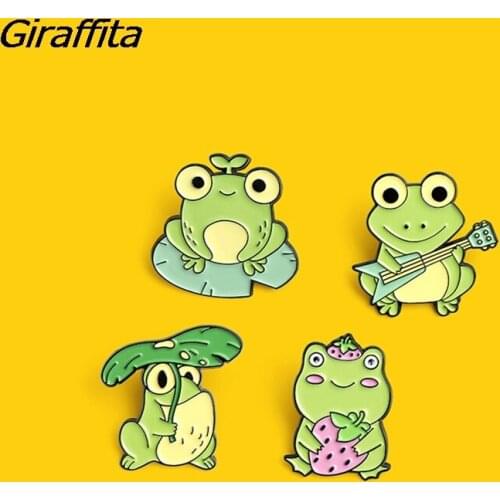 Schoolbag Badge Animal Pin Frog Brooch Enamel Pin Frog Lotus Leaf Brooch Bag Lapel Cartoon Animal Badge Jewelry Gift For Kids