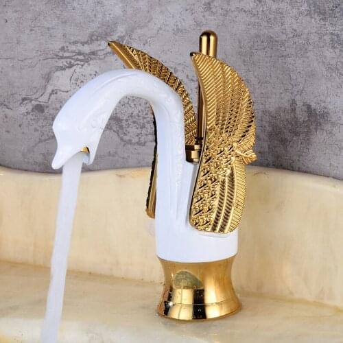 Basin Faucets Solid Brass Bathroom Sink Mixer Crane Taps Hot & Cold Deck Mounted Single Handle Swan Faucets Hotel Luxury Taps