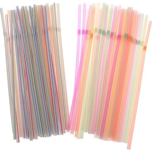 200Pcs Disposable Straws Flexible Plastic Drinking Straws Fluorescent Straws Party Bar Club DIY Drink Straw Bar Accessories
