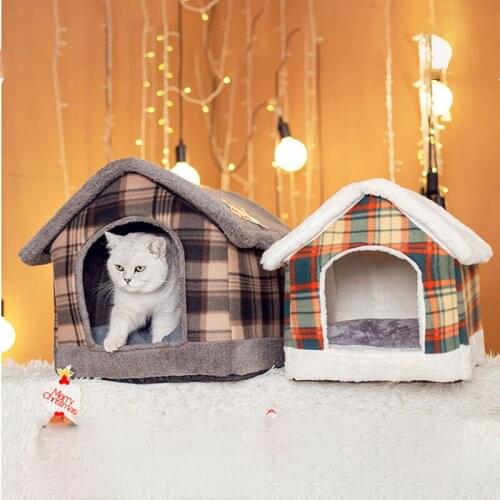 Warm Cozy Pet Bed Foldable lattice Pet House For Dog Cat Soft Kitten Sleeping Pet Nest Kennel Winter Cave for small medium Pet