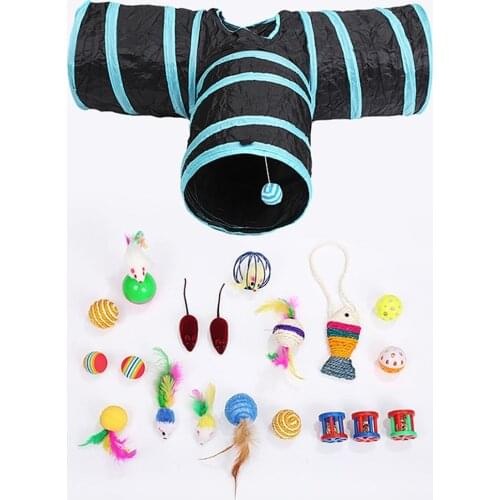 Y Shape 3 Holes Cat Tunnel Toy 20pcs Pet Play Toys Feather Light Foam Ball Throwing Funny Interactive Plush Toy Supplies Cat Toy