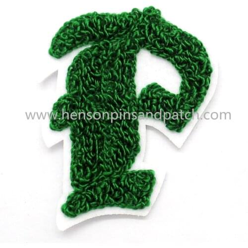 Custom small minimum order quantity green chenille patches for jacket