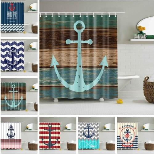 Blue wood pattern Fly Ship Anchor Shower Curtain Waterproof Mildew proof printing bath curtain bathroom large 180x200 with hooks