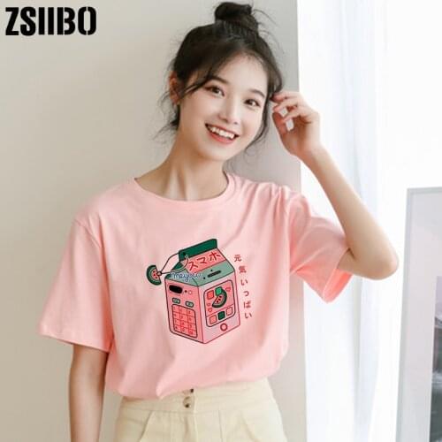 Women t-shirt version solid color pink style wild cute shirt printing series short-sleeved tops tshirt tees clothes Harajuku