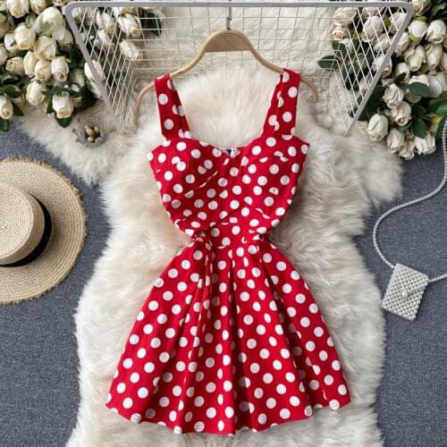 SINGREINY Korean Sweet Dot Strap Dress Women Sexy V Neck Sleeveless A-line Dresses Summer Off Shoulder Retro Plaid Mini Dress